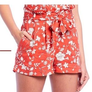 Gianni Bini orange floral paper bag shorts